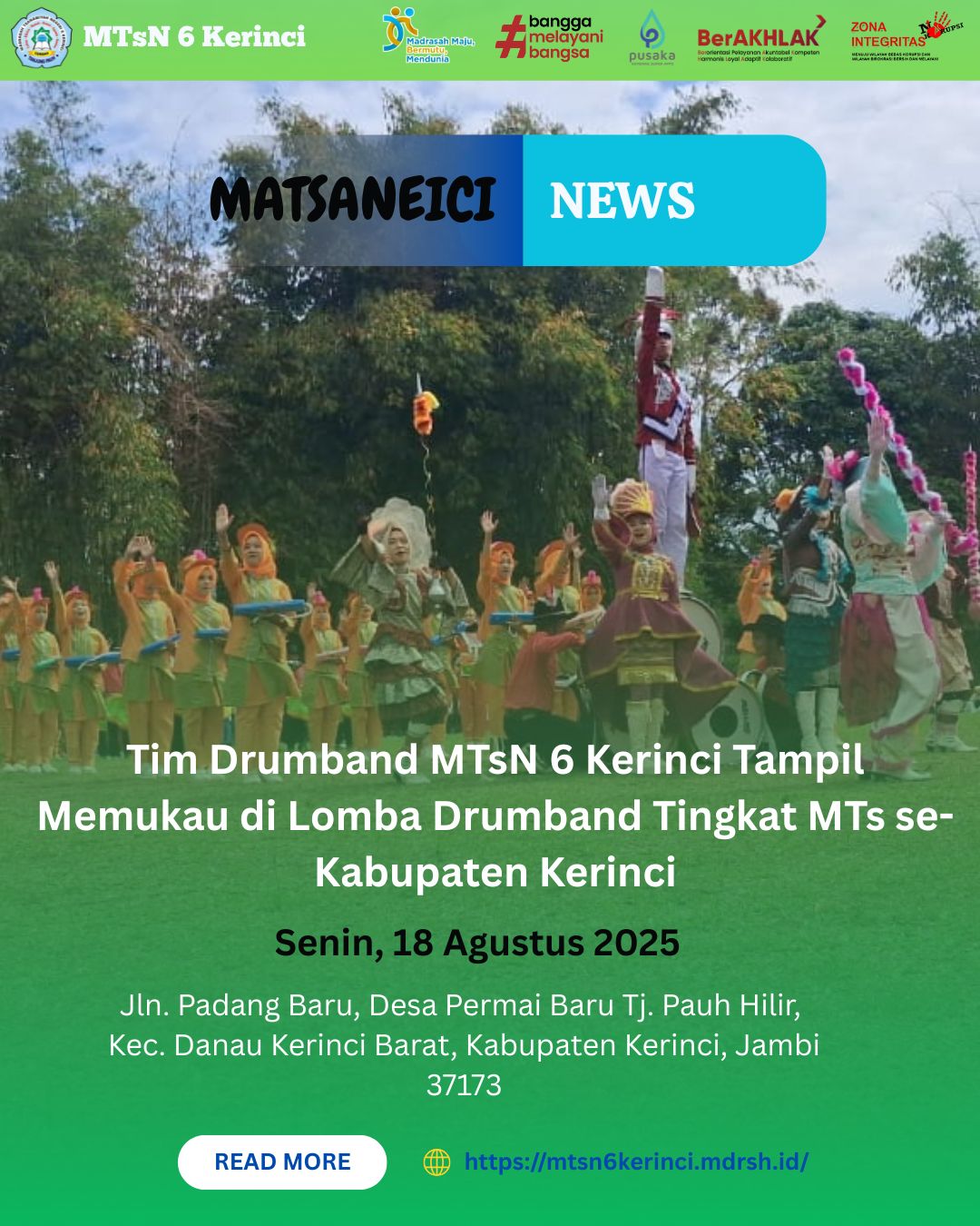 Tim Drumband MTsN 6 Kerinci Tampil Memukau di Lomba Drumband Tingkat MTs se-Kabupaten Kerinci Tim Drumband MTsN 6 Kerinci Tampil Memukau di Lomba Drumband Tingkat MTs se-Kabupaten Kerinci