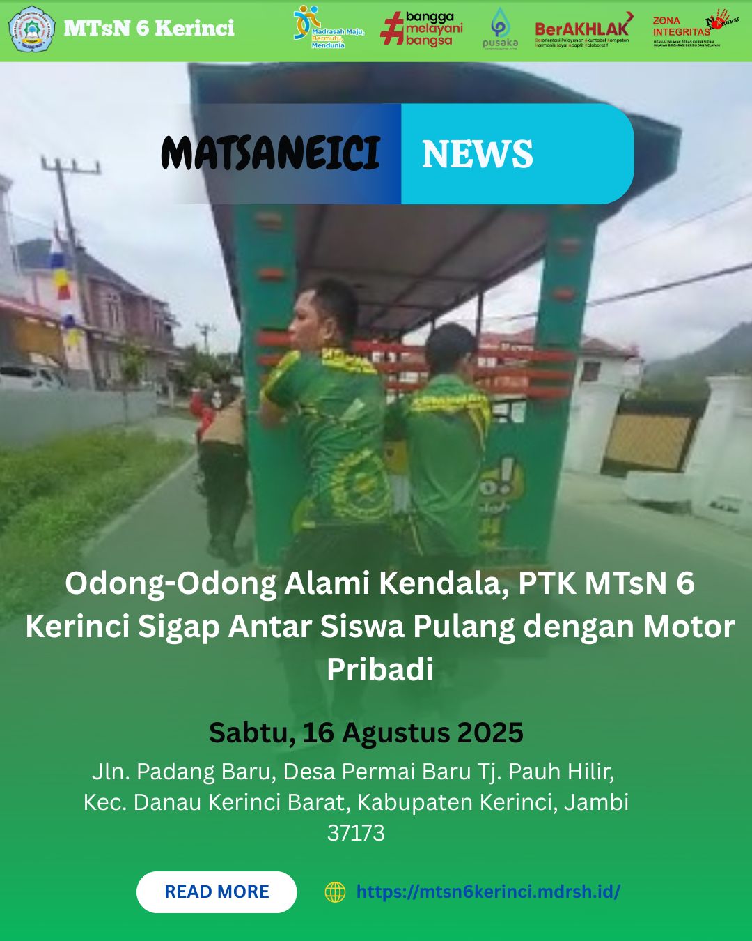 Odong-Odong Alami Kendala, PTK MTsN 6 Kerinci Sigap Antar Siswa Pulang dengan Motor Pribadi Odong-Odong Alami Kendala, PTK MTsN 6 Kerinci Sigap Antar Siswa Pulang dengan Motor Pribadi