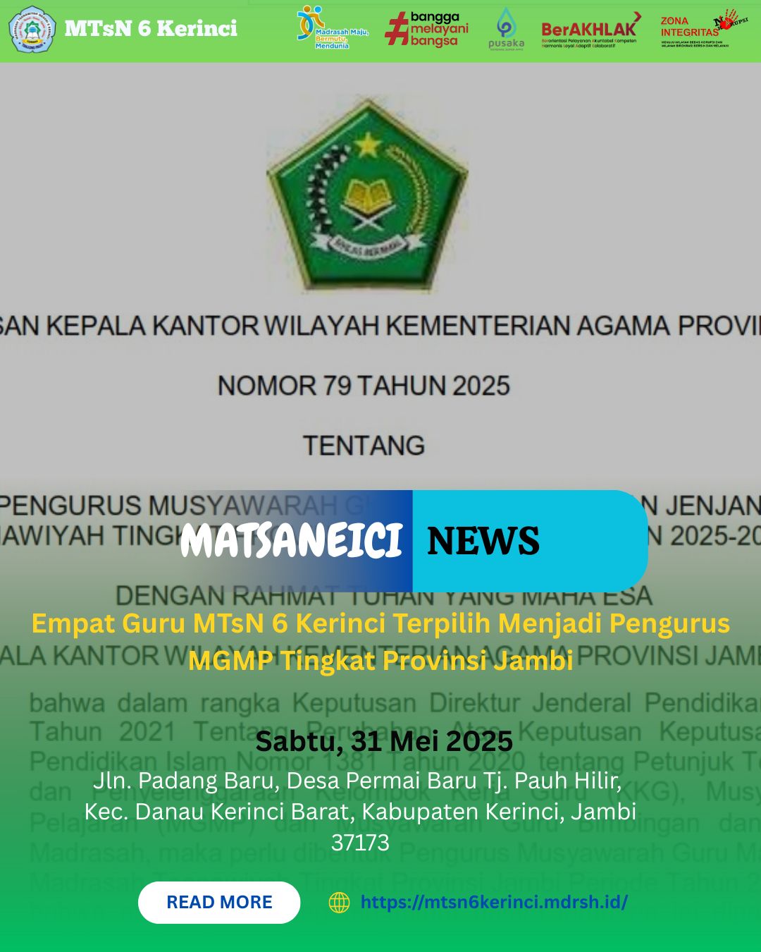 Empat Guru MTsN 6 Kerinci Terpilih Menjadi Pengurus MGMP Tingkat Provinsi Jambi