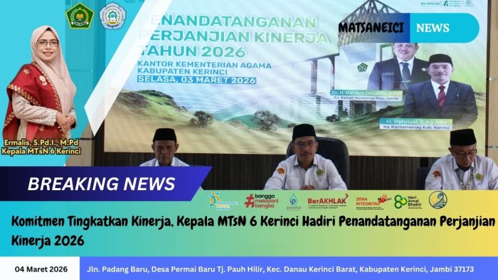 Komitmen Tingkatkan Kinerja, Kepala MTsN 6 Kerinci Hadiri Penandatanganan Perjanjian Kinerja 2026