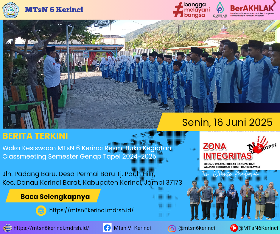 Waka Kesiswaan MTsN 6 Kerinci Resmi Membuka Kegiatan Classmeeting Semester Genap Tapel 2024-2025 Waka Kesiswaan MTsN 6 Kerinci Resmi Membuka Kegiatan Classmeeting Semester Genap Tapel 2024-2025