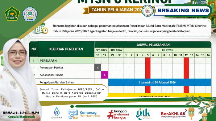 Calon Murid Baru MTsN 6 Kerinci Diwajibkan Hadir Perdana pada 29 Juni 2026 Calon Murid Baru MTsN 6 Kerinci Diwajibkan Hadir Perdana pada 29 Juni 2026