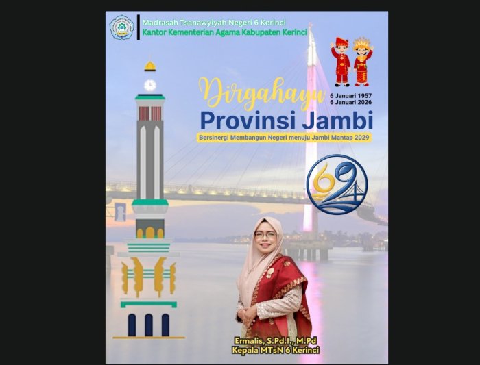 MTsN 6 Kerinci Mengucapkan Dirgahayu Provinsi Jambi ke-69 Bersinergi Membangun Negeri Menuju Jambi Mantap 2029