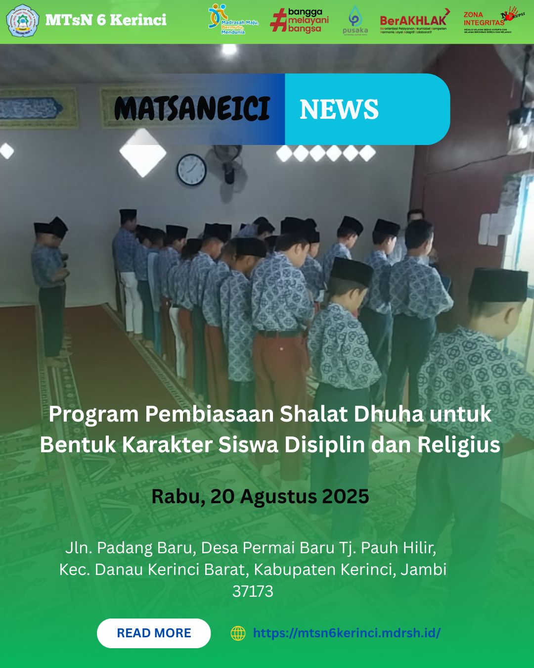 Program Pembiasaan Shalat Dhuha untuk Bentuk Karakter Siswa Disiplin dan Religius Program Pembiasaan Shalat Dhuha untuk Bentuk Karakter Siswa Disiplin dan Religius