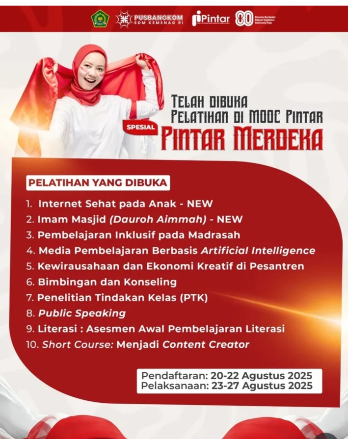 Kemenag Buka 10 Program Pelatihan Spesial Merdeka Pintar Sambut HUT ke-80 RI Kemenag Buka 10 Program Pelatihan Spesial Merdeka Pintar Sambut HUT ke-80 RI