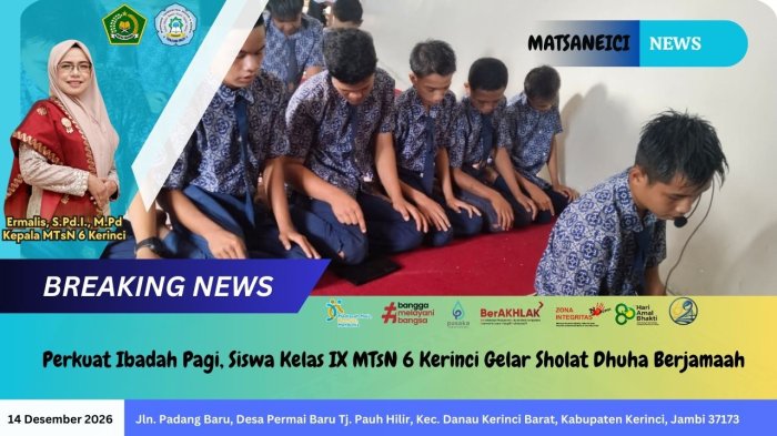 Perkuat Ibadah Pagi, Siswa Kelas IX MTsN 6 Kerinci Gelar Sholat Dhuha Berjamaah