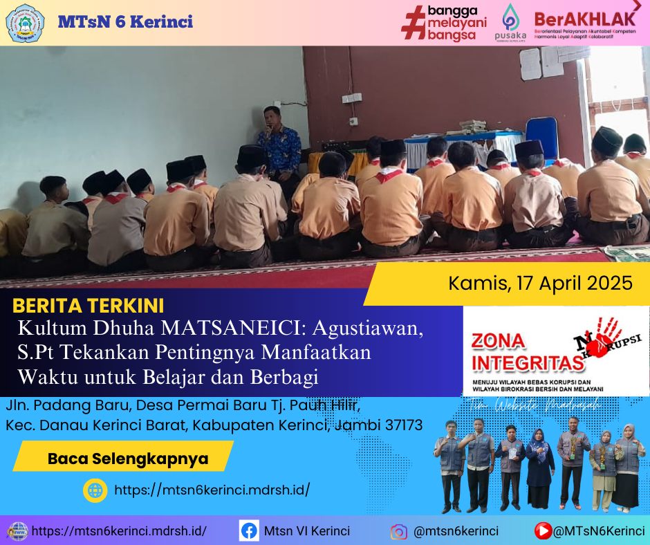 Kultum Dhuha MATSANEICI: Agustiawan, S.Pt Tekankan Pentingnya Manfaatkan Waktu untuk Belajar dan Berbagi