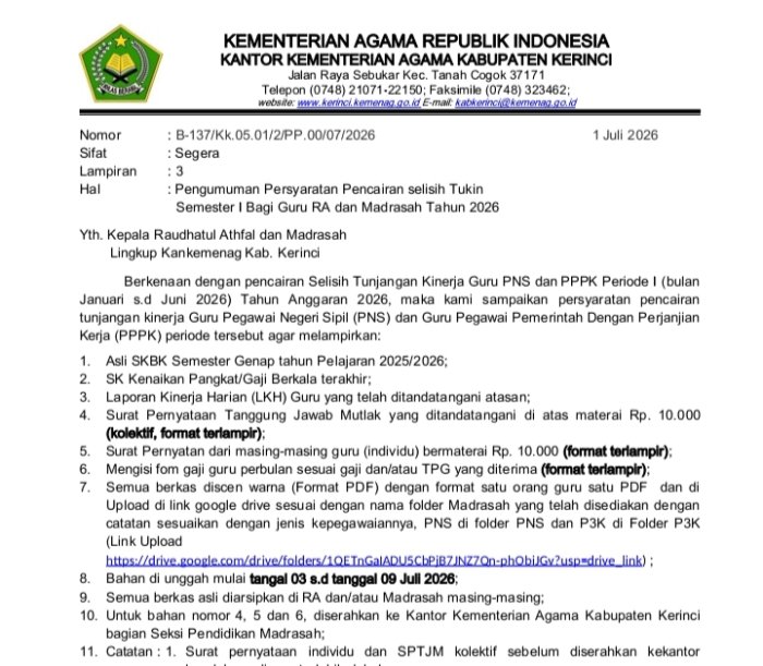 Kesiapan PTK MTsN 6 Kerinci Mengurus Selisih Tunjangan Kinerja dengan Tertib dan Profesional Kesiapan PTK MTsN 6 Kerinci Mengurus Selisih Tunjangan Kinerja dengan Tertib dan Profesional