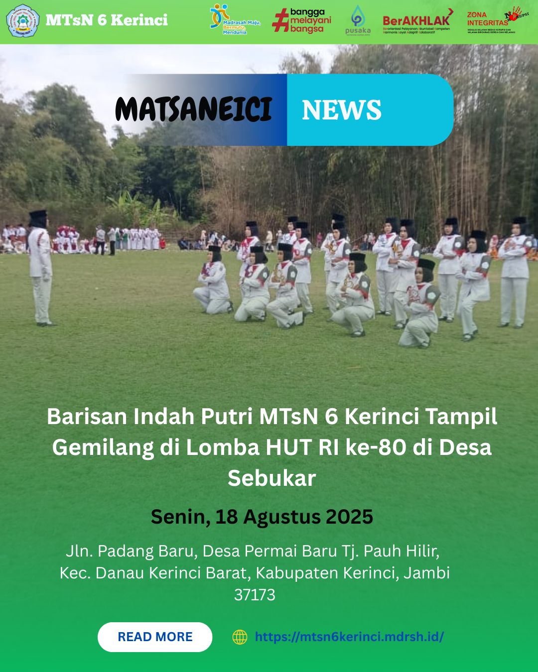 Barisan Indah Putri MTsN 6 Kerinci Tampil Gemilang di Lomba HUT RI ke-80 di Desa Sebukar Barisan Indah Putri MTsN 6 Kerinci Tampil Gemilang di Lomba HUT RI ke-80 di Desa Sebukar
