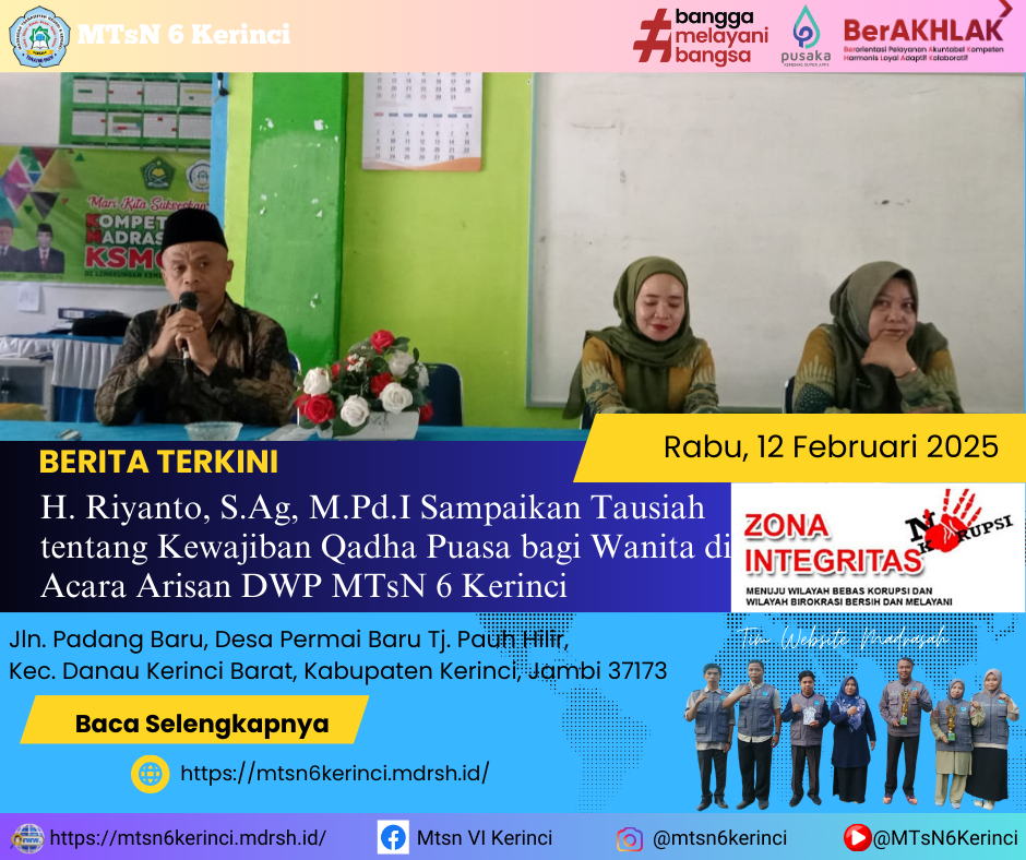 H. Riyanto, S.Ag, M.Pd.I Sampaikan Tausiah tentang Kewajiban Qadha Puasa bagi Wanita di Acara Arisan DWP MTsN 6 Kerinci